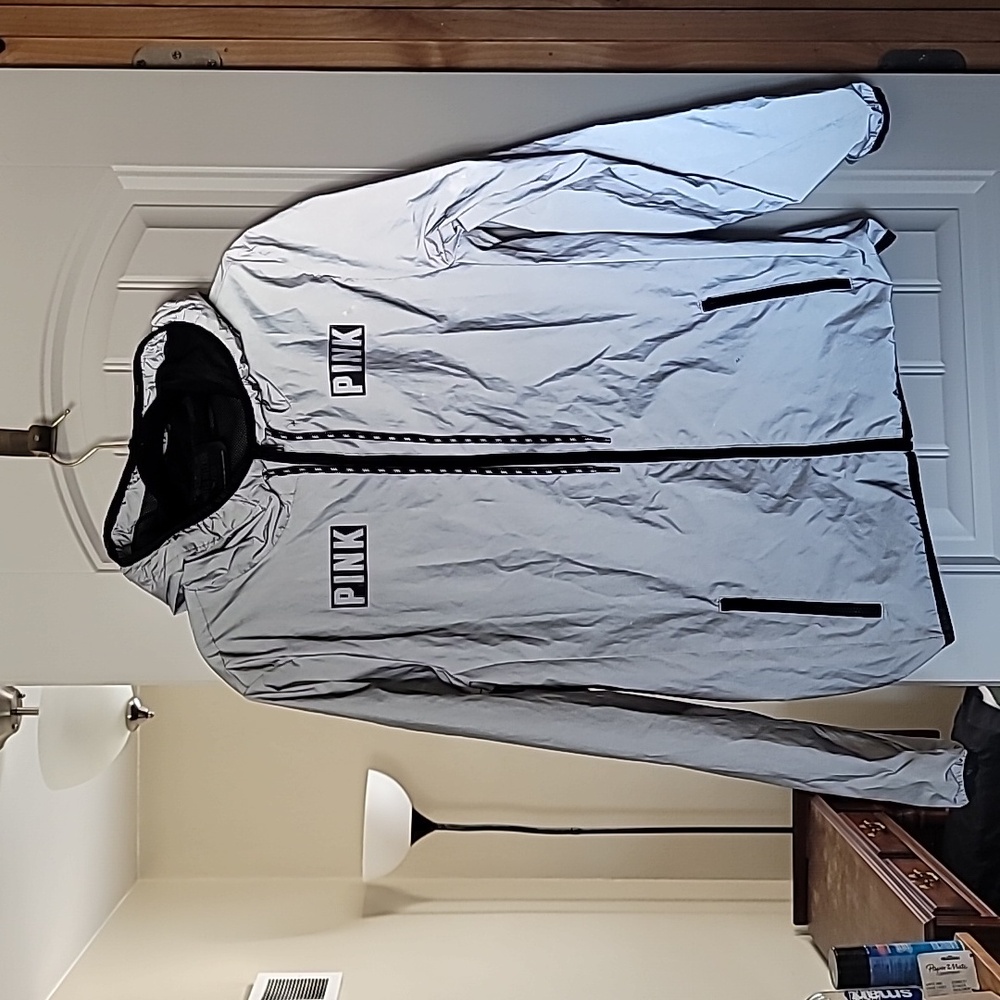 PINK Victoria's Secret Silver Reflective Bomber Jacket